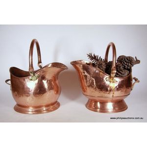 A pair of antique copper coal Scuttles, 19th century, of…