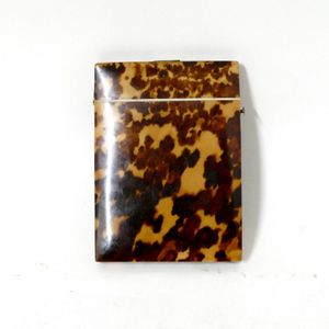 A Victorian tortoiseshell card case, with hinged lid and fine…