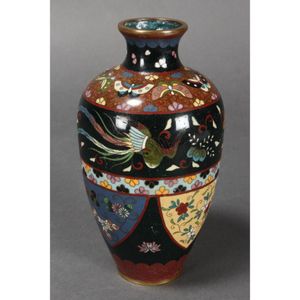 Japanese cloisonne vase, of ovoid form, decorated with birds,…