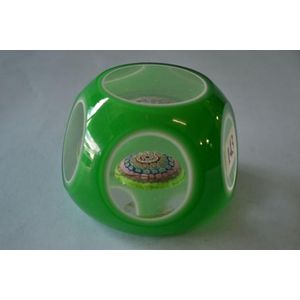 Overlay faceted paperweight with concentric and millefiori canes