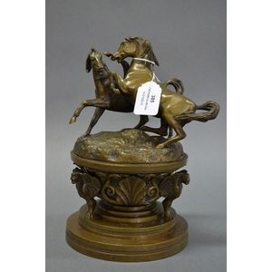 Fine antique French bronze Empire inkstand, modelled to the…