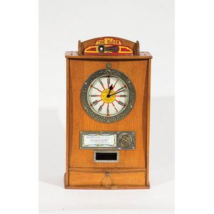 Vintage Penny Slot machine 'The clock' oak case with white…