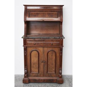 Mahogany and burr wood cash register cabinet, c. 1900, the…