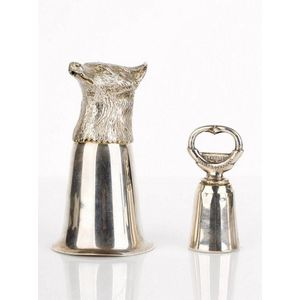 Silver plated stirrup cup, with fox head mount and gilt…