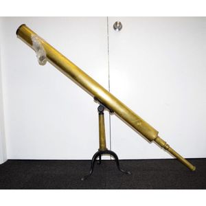 Brass telescope on stand marked J.Bateman London width 140 cm