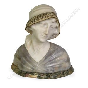 A good Art Deco alabaster bust of a young woman, mounted on a…