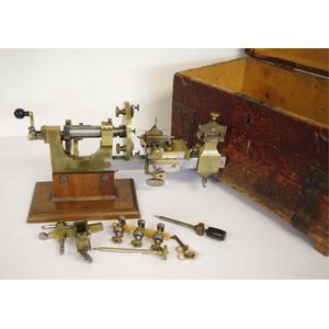 19th century Mandrel lathe with some accessories including…