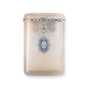 An agate, diamond, enamel and jasperware panel vesta case,…