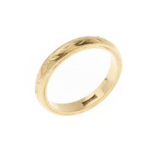 Vintage 18ct Gold Half Round Patterned Band Ring - Rings - Jewellery