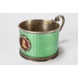 Wonderfulaberge silver enamel tea cup holder, Moscow, 1899-1908,…