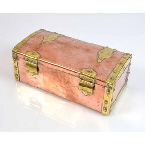 A copper and brass, Arts & Crafts style casket, attributed to…