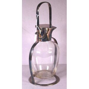 Christopher Dresser style silver plated decanter, crystal glass…