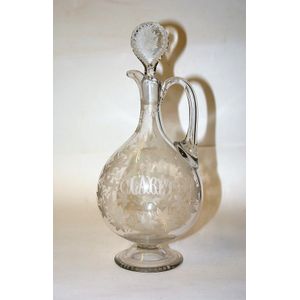A 19th century 'Claret' engraved glass decanter, the flattened…