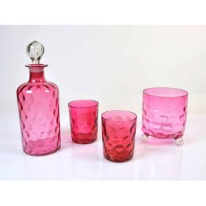 Victorian ruby glass 4pcs part decanter set, c.1880's,…