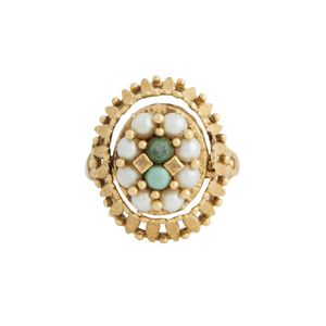 Tigers eye, turquoise and seed pearl spinner ring, of ornate&hellip;