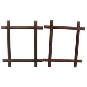 Pair of Tramp Art frames carved pine, stepped decoration, 105 x…