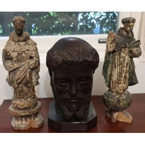 Two antique Santos figures with carved head of a saint pair of…