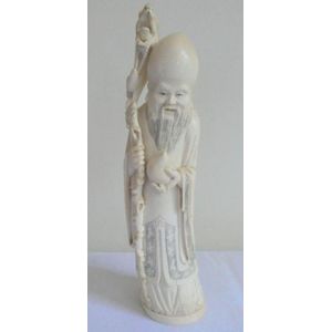 Antique Chinese ivory figure of Shou Lao well carved holding a&hellip;