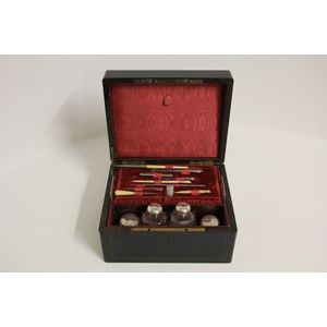 A Victorian ebonized ladies sewing/work box. Fitted with…