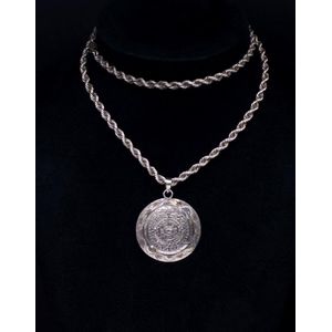 Sterling silver Mayan calendar pendant and chain marked EMF…