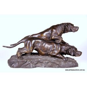A spelter figural group of two hunting dogs by Thomas F Cartier…