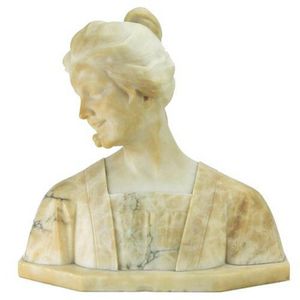 Edwardian alabaster carved bust of a lady Eating Cherries…