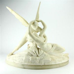 Marble figure of Cupid & Physyche mounted on a stand. Condition:…