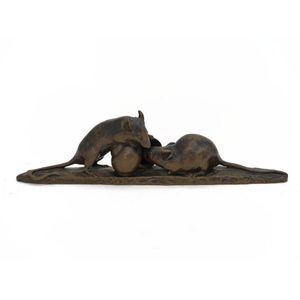 A bronze figural group on rats on a shell modelled by Georges…