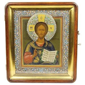Russian icon of the Christ Pantokrator blessing and bearing the…