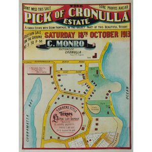1913 Cronulla real Estate land sale poster. Mounted on canvas.…
