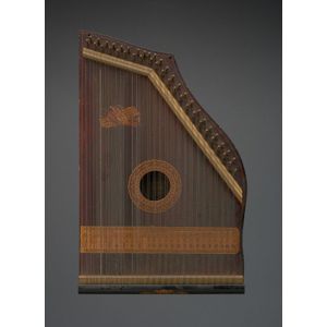 American chord zither, circa 1900, decorated with a trophy of…