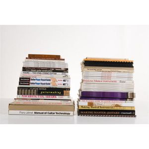 A collection of books on musical instrument construction and…