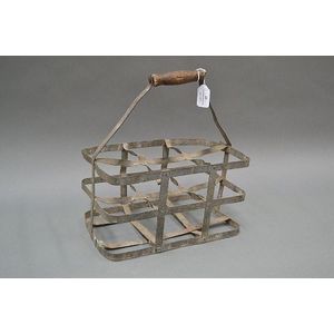 Vintage French gal metal six bottle basket