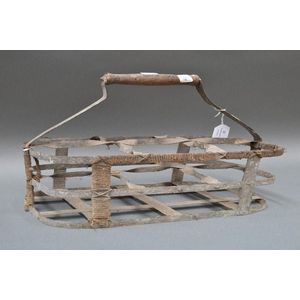 Antique French metal six bottle basket