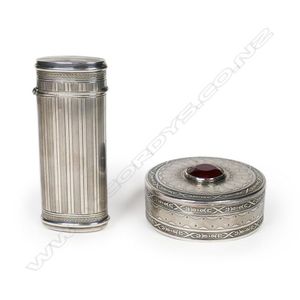 A French silver circular pill box and a German silver small box,…