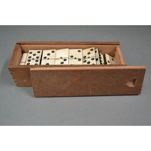 Set of 1890's 28 pc Antique Ebony & Bone Dominoes