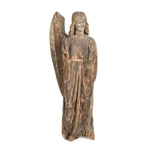 A carved wood Santos figure of an angel, late17th/18th century,…