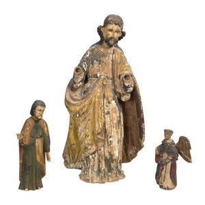 Three Santos carved polychrome wooden figures, 19th century and…