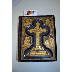 Large antique leather bound and gold leaf embossed bible Rev…