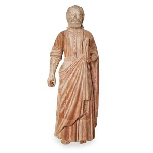 A large Hispano Philippine carved wood figure of a Saint,…
