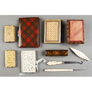 Group of antique sewing equipment. Noted Tunbridge pin cushion;…
