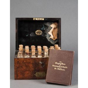 Chemist box: antique Homoeopathy set in burr walnut one-drawer…