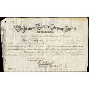 Princess Theatre: 1879 share certificate 'The Princess Theatre…