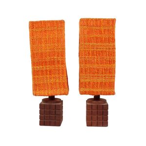 Pair of bedside lamps c.1960s teak, Cubed bases with, orange…