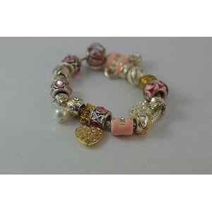 16 Charm Pandora Bracelet with 9ct Gold Accents Bracelets Bangles Jewellery
