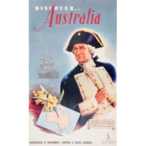 C1950s travel poster 'Discover Australia'. Art work by James…