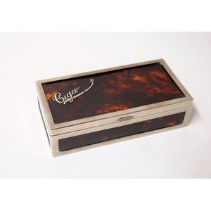 A silver plate, silver and tortoiseshell 'Cigar' box,…
