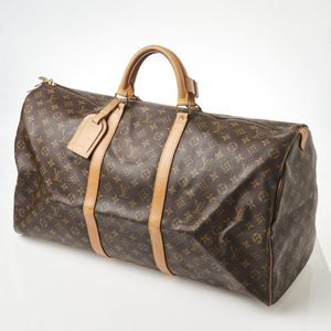Silver Monogram Mirror Coated Canvas & Vachetta Leather Keepall 50  Bandouliere