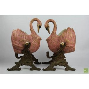 Rare pair of Dunn, Bennett & Co swan form toilet jugs with gilt…