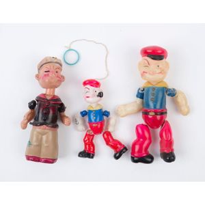 Popeye, brightly painted celluloid figurines (3), one with…